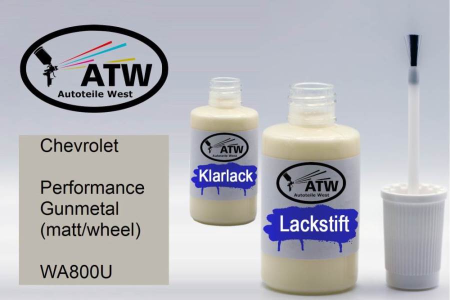 Chevrolet, Performance Gunmetal (matt/wheel), WA800U: 20ml Lackstift + 20ml Klarlack - Set, von ATW Autoteile West.